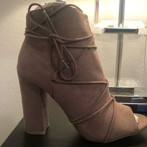 Taupe open toe boots